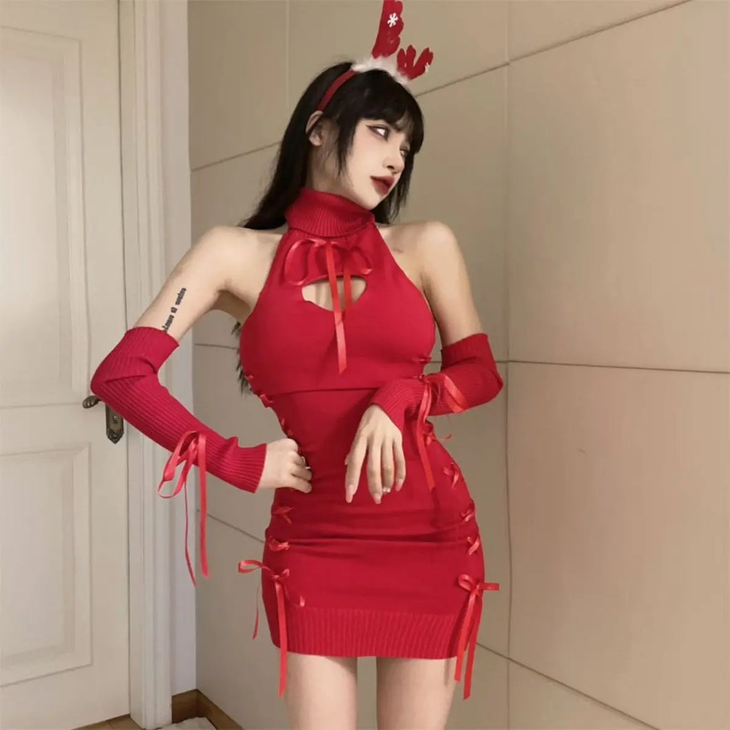 'Praise' Turtleneck Ribbon Knitted Dress AlielNosirrah