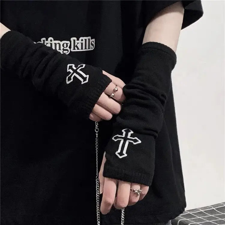 Prayer' Cross Knitting Fingerless Gloves AlielNosirrah