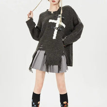 Load image into Gallery viewer, &#39;Promise&#39; Buckle Cross Ripped Sweater AlielNosirrah
