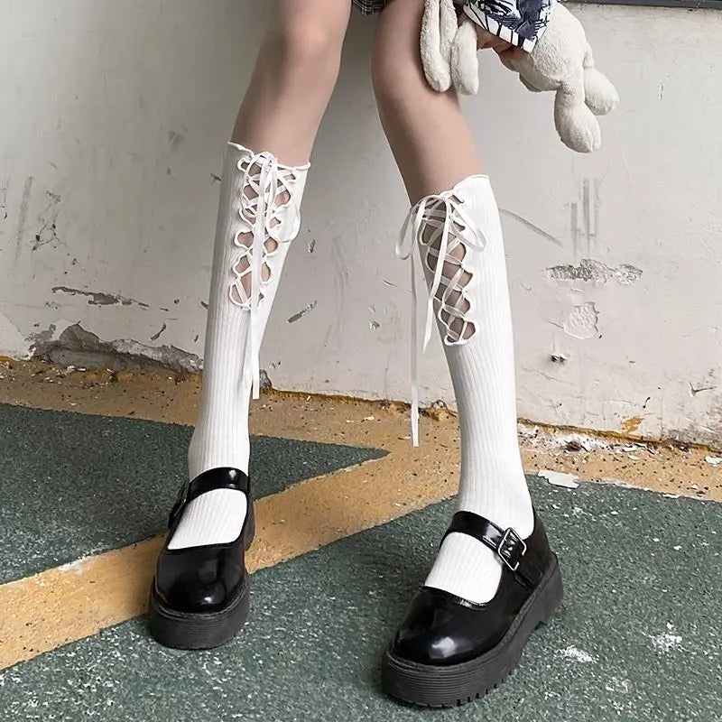 'Purely' Lolita Cross strap mid-tube socks AlielNosirrah