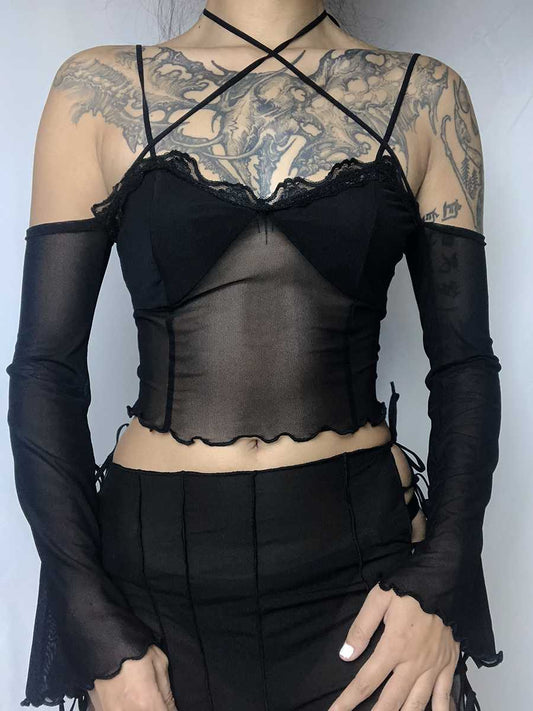 'Puzzle' Goth Lace-Up Stretchy Top AlielNosirrah