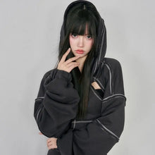 Load image into Gallery viewer, &#39;Raven&#39; Cropped Irregular Cutout Hoodie AlielNosirrah
