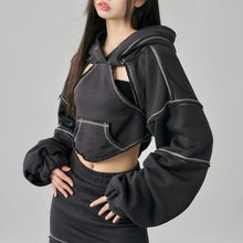Load image into Gallery viewer, &#39;Raven&#39; Cropped Irregular Cutout Hoodie AlielNosirrah

