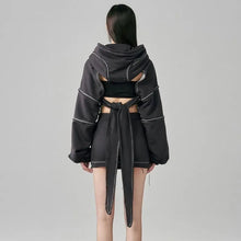 Load image into Gallery viewer, &#39;Raven&#39; Cropped Irregular Cutout Hoodie AlielNosirrah
