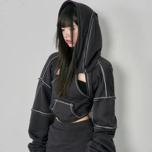 Load image into Gallery viewer, &#39;Raven&#39; Cropped Irregular Cutout Hoodie AlielNosirrah
