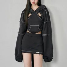 Load image into Gallery viewer, &#39;Raven&#39; Cropped Irregular Cutout Hoodie AlielNosirrah
