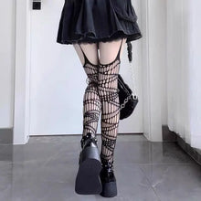 Load image into Gallery viewer, &#39;Raven Dream&#39; Punk Leg Suspender Tights AlielNosirrah

