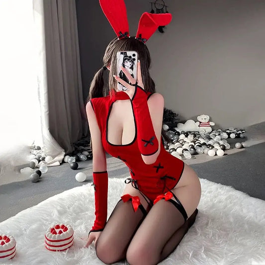 'Red Bunny' Kawaii Hollow-Out Backless Bodysuit AlielNosirrah