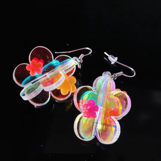 'Reflection' 3d Neon Rainbow Acrylic Earrings AlielNosirrah