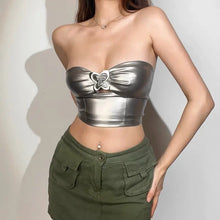 Load image into Gallery viewer, &#39;Robot Gf&#39; Metallic Heart Shape Buckle Strapless Top AlielNosirrah
