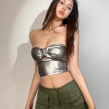 Load image into Gallery viewer, &#39;Robot Gf&#39; Metallic Heart Shape Buckle Strapless Top AlielNosirrah
