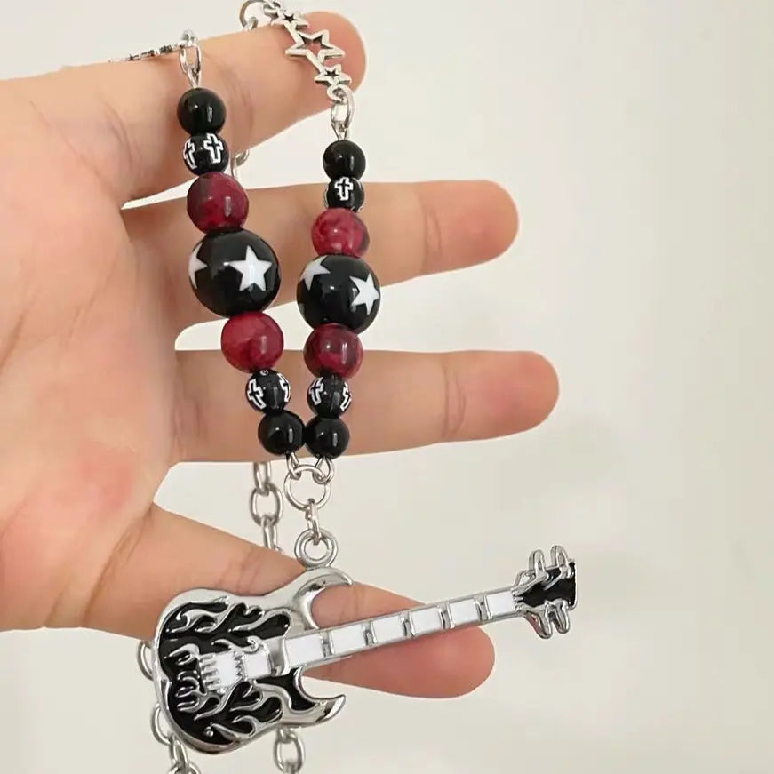 'Rock Guitar' Handmade Metal Guitar Beads Necklace AlielNosirrah