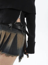 Load image into Gallery viewer, &#39;Rust&#39; Grunge Pleated Distressed Star Belt Skirt AlielNosirrah

