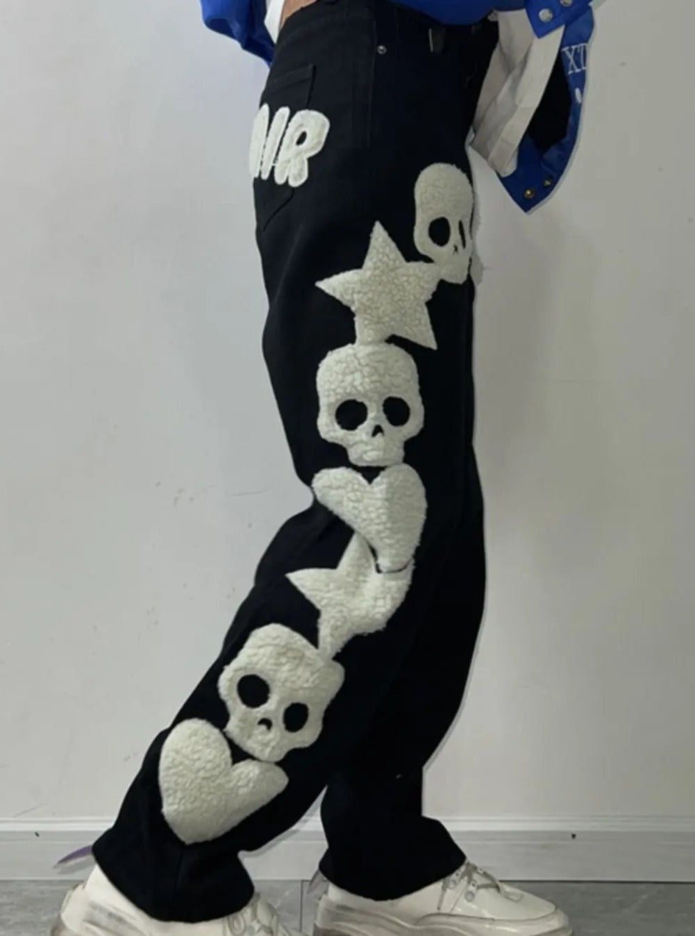 'Skull Stars' Kawaii Goth Fleeced Pattern Jeans AlielNosirrah