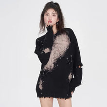 Load image into Gallery viewer, Smoky Eyes&#39; Splashed Grunge Pins Ripped Sweater AlielNosirrah
