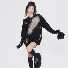 Load image into Gallery viewer, Smoky Eyes&#39; Splashed Grunge Pins Ripped Sweater AlielNosirrah

