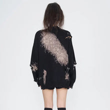 Load image into Gallery viewer, Smoky Eyes&#39; Splashed Grunge Pins Ripped Sweater AlielNosirrah
