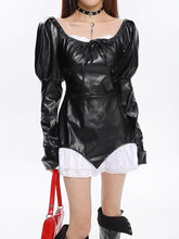 Load image into Gallery viewer, &#39;Spell&#39; Goth Patchwork Pu Leather Puff Sleeves Dress AlielNosirrah
