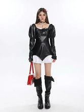 Load image into Gallery viewer, &#39;Spell&#39; Goth Patchwork Pu Leather Puff Sleeves Dress AlielNosirrah
