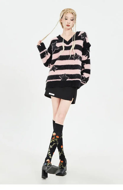 'Starbaby' Grunge Striped Star Detachable Sweater AlielNosirrah