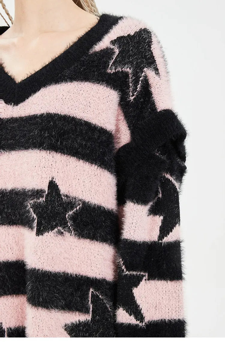 'Starbaby' Grunge Striped Star Detachable Sweater AlielNosirrah