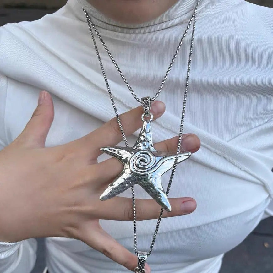 'Starfish' Metal Futuristic Sweater Necklace AlielNosirrah