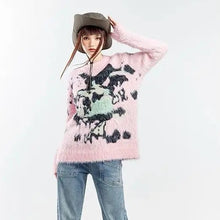 Load image into Gallery viewer, &#39;Strawberry Geek&#39; Kawaii Goth Graffiti Pink Sweater AlielNosirrah
