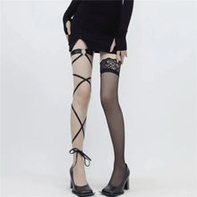 Load image into Gallery viewer, &#39;Tango&#39; Goth Strap Buckle Tights Socks AlielNosirrah
