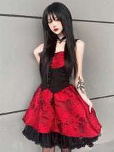 Load image into Gallery viewer, &#39;True Blood&#39; Red Embroidery Lace-Up Dress AlielNosirrah

