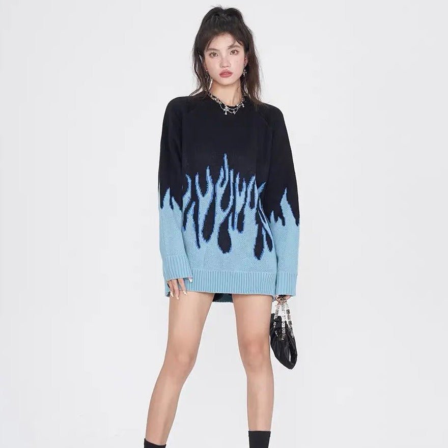 'Twin Flame' Oversized Flaming  Sweaters AlielNosirrah