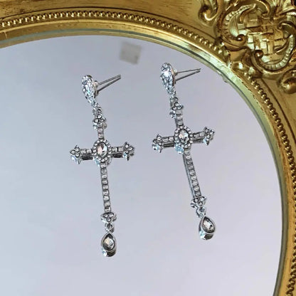 'Vows' Y2k Angelcore Rhinestone Cross Pendants Earrings AlielNosirrah