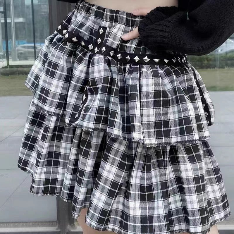 'Waffle' Black & White Rivet Checkerboard Skirt AlielNosirrah