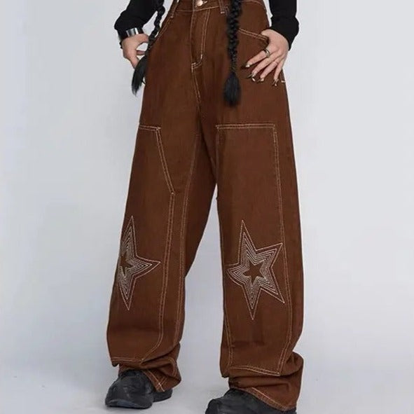 'West Coast' Star Print Oversized Jeans Pants AlielNosirrah