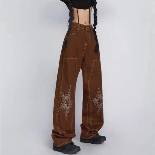 'West Coast' Star Print Oversized Jeans Pants AlielNosirrah