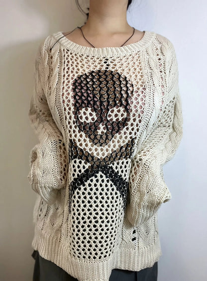 'White Chocolate' Grunge Skull Prints Knitted Sweater AlielNosirrah