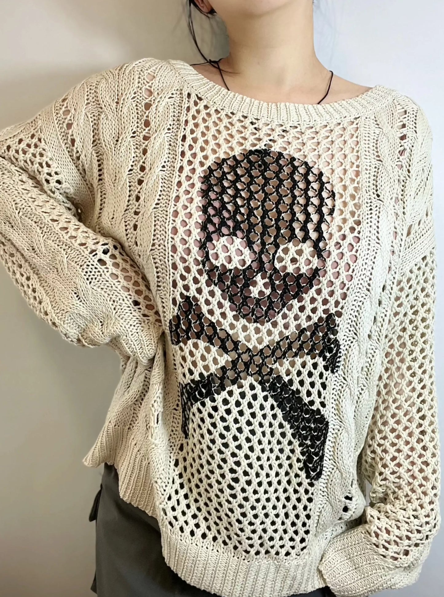 'White Chocolate' Grunge Skull Prints Knitted Sweater AlielNosirrah