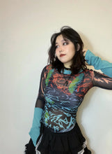 Load image into Gallery viewer, &#39;Windy Summer&#39; Y2k Patchwork Sleeves Graffiti Mesh Top AlielNosirrah
