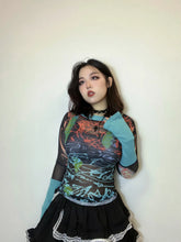 Load image into Gallery viewer, &#39;Windy Summer&#39; Y2k Patchwork Sleeves Graffiti Mesh Top AlielNosirrah
