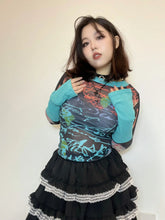 Load image into Gallery viewer, &#39;Windy Summer&#39; Y2k Patchwork Sleeves Graffiti Mesh Top AlielNosirrah
