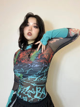 Load image into Gallery viewer, &#39;Windy Summer&#39; Y2k Patchwork Sleeves Graffiti Mesh Top AlielNosirrah

