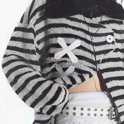 'XOXO' Grunge Stripped Zip Up Hoodie AlielNosirrah