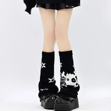 Load image into Gallery viewer, &#39;Yuri&#39; Kawaii Goth Skull Pattern Leg Warmers AlielNosirrah
