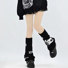 Load image into Gallery viewer, &#39;Yuri&#39; Kawaii Goth Skull Pattern Leg Warmers AlielNosirrah
