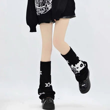 Load image into Gallery viewer, &#39;Yuri&#39; Kawaii Goth Skull Pattern Leg Warmers AlielNosirrah
